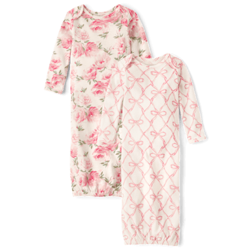 Baby Girls Floral Sleeper Gown 2-Pack - Pink 0-3m