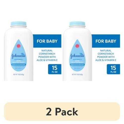 (2 pack) Johnson's Cornstarch Unisex Powder for Baby and Toddler with Aloe & Vitamin E, 15 oz