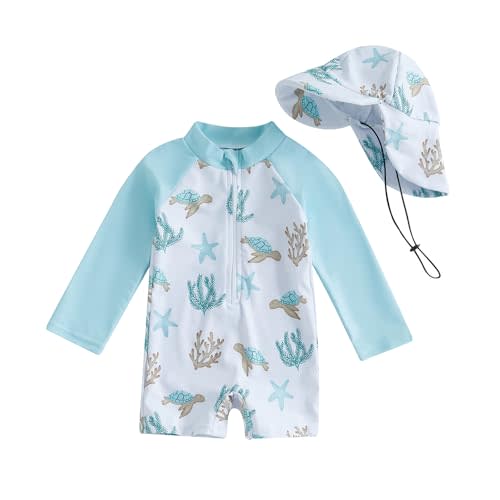 Toddler Infant Baby Boy 4th of July Swimsuit Newborn Rash Guard Boys Girls One Piece Zipper Bathing Suit Swimwear with Hat