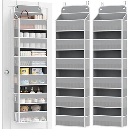 Yecaye 2 Pack Over The Door Organizer, 6-Tier Closet Door Hanging Organizer with 12 Mesh Pockets, Bathroom Organizers and Storage, Ultra Sturdy Large Capacity Over Door Storage Newborn Baby Essentials