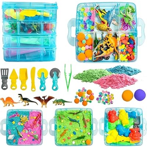 AGENTLAN Sensory bin,Dino & Ocean Sensory Sand,Dino & Ocean Sensory Toys with Play Sand for Toddlers Boys and Girls,Kids Toys Gift Sand Box for Age 3 4 5 6 7 8