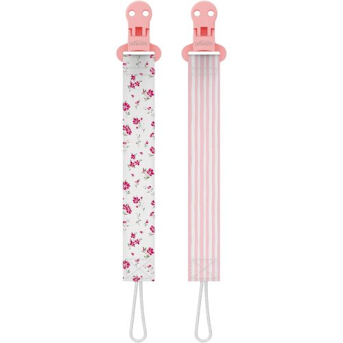 Dr. Brown's Pacifier Clips, Universal Fit Fabric Strap for Pacifiers, Flowers and Stripes, BPA-Free, 0-18 Months, 2-Pack