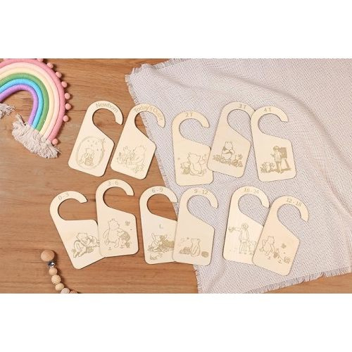 11pcs Winnie Wooden Baby Closet Dividers | Double-Sided Newborn to 4T Baby Clothes Dividers for Closet | Nursery Decor Hanger Size Organizer, Nursery Organization