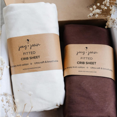Joey + Joan Fitted Crib Sheets 28 x 52 – Compatible with Standard Crib Mattress and Toddler Bed – 100% Jersey Cotton – Light + Dark Grey – 2 Pack