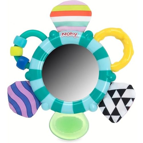 Nuby Look-at-Me Mirror Teether Toy, Teal/Blue Monkey