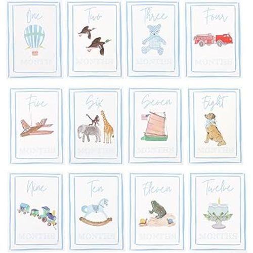 Boy Watercolor Milestone Cards - My First Monthly Milestone Cards,Blue Boy 12 Monthly Newborn Photos(Cards-1)