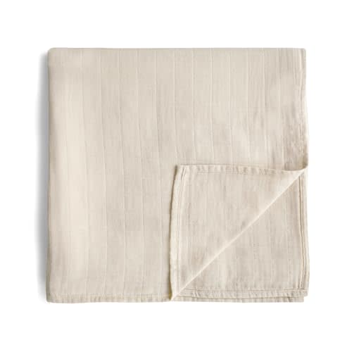 mushie Muslin Baby Swaddle Blanket | 100% Organic Cotton (Fog)