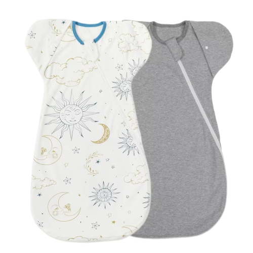 Baby Sleep Sack 3-6Months,Transition Swaddle, Arms up Swaddle 2-Way Zipper 100% Cotton Arms in/out, Infant Sleep Sack Wearable Blanket for Boy Girl, 2-Pack Transitional Swaddle Sack