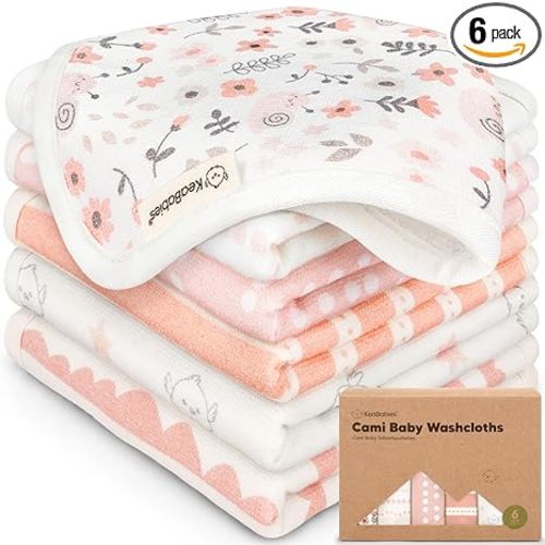 6-Pack Cotton Baby Washcloths for Newborn - Organic Cotton Muslin Soft Wash Cloths for Babies, Infant, Kids,Toddler Towels for Boy,Girl,Super Absorbent Face Cloths,Scratch-free Baby Rags (Sweet Charm)