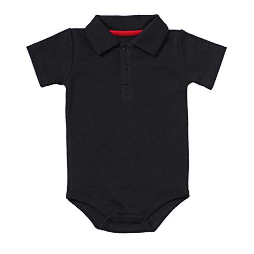 Teach Leanbh Baby Boys Pure Color Cotton Short Long Sleeve Polo Bodysuit 3-24 Months (Black, 12 Months)