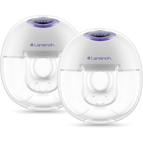 Lansinoh Discreet Duo Wearable Breast Pump, Hands Free Breast Pump, 4 Pumping Modes, 9 Levels Hospital Strength Suction, LED Display, Leak-Resistant Design, 2 Breast Flange Sizes Included: 24mm & 21mm