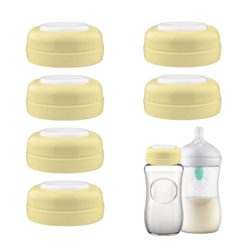 Maymom Screw Lids Aka Travel Caps with Rewritable Sealing Disc Compatible with Avent, Maymom Wide Mouth Bottles (Yellow)