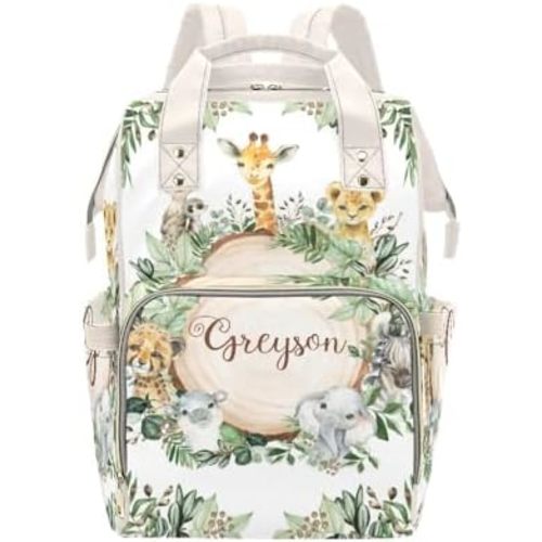 Personalized Diaper Backpack Safari Animals Giraffe Multi Function Diaper Bag Travel Daypack Nursing Nappy Changing Bag