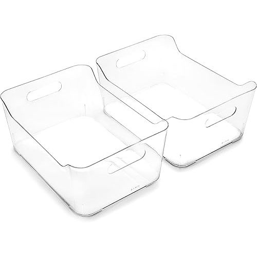 BINO | Plastic Storage Bins, Large - 2 Pack, Clear | THE SOHO COLLECTION | Pantry Organizers and Storage Containers Fridge Organizer Bins Kitchen Cabinet Organizer Medicine Cabinet Organizer Bin