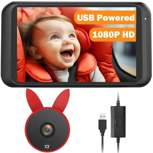 4.5'' HD 1080P USB Car Baby Camera with Night Vision, 360° Adjustable Rear-Facing Mirror,Plug & Play Vehicle Backup Monitor for Child Safety