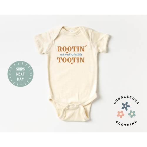Rootin and Most Definitely Tootin Baby ONESIES® Bodysuit - Cowboy - Western - Rodeo - Country - Farm - Baby Shower Gift - Natural Bodysuit