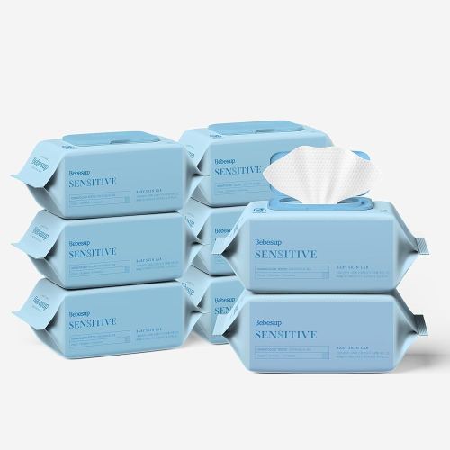 BEBESUP-Korea’s #1 Sensitive Baby Wipes -Hypoallergenic Water-based Unscented Alcohol-Free Extra-Thick Organic Superfood Extracts Plant- Based for sensitive skin Flip-Top 640 Count (8 Packs)