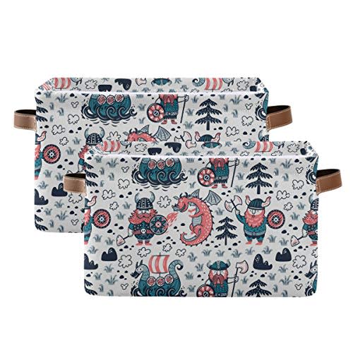 Storage Basket Cube Cute Viking Dragon Large Collapsible Toys Storage Box Bin Laundry Organizer for Closet Shelf Nursery Kids Bedroom,15x11x9.5 in,2 Pack