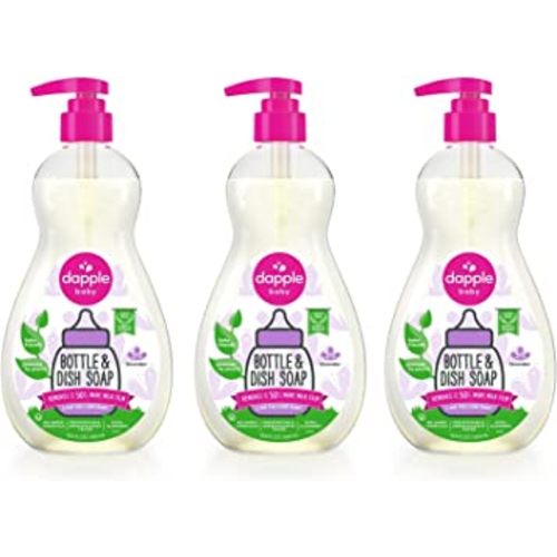 Dapple Baby, Bottle and Dish Soap Dish Liquid Plant Based Hypoallergenic 1 Pump Included, Packaging May Vary, Lavender, 16.9 Fl Oz (Pack of 3)