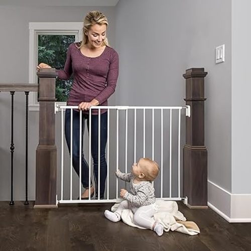 Regalo 2-in-1 Extra Wide Stairway and Hallway Walk ThroughBaby Safety Gate, Hardware Mounting, White 24"x40.5"x28.5"(Pack of 1)