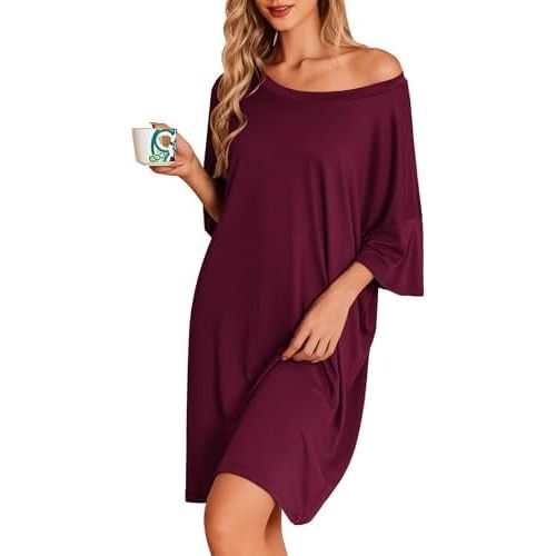 Ekouaer Plus Size Nightgown for Women Oversized Sleep Shirt Sleepwear S-5XL