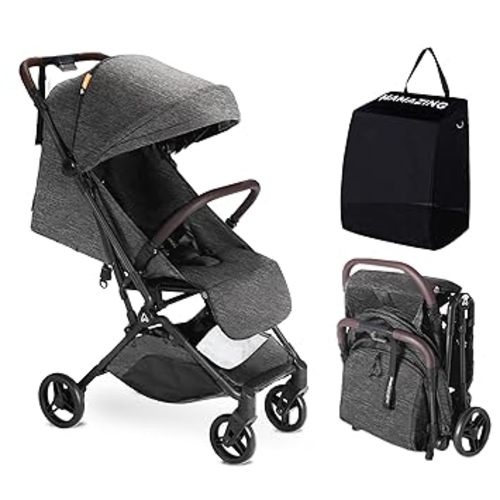 MAMAZING Ultra Air Lightweight Baby Travel Stroller with Carbon Fiber Frame, Compact & Airplane-Friendly, One-Handed Fold, 11.6 lbs, Perfect for Toddlers, Black