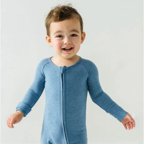 Heather Blue Ribbed Zippy - Little Sleepies
