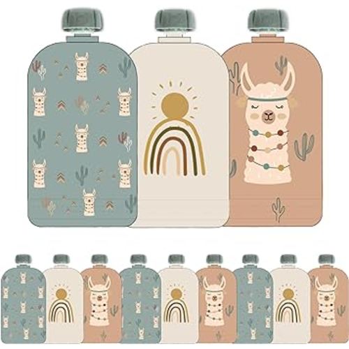 Hippypotamus Reusable Baby Food Pouches - 12 Pack - Baby Food Storage - Pouches Toddler - Refillable Squeeze Pouch for Kids (SAGE/Terra Cotta/Sand)