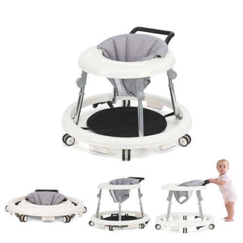 Baby Walker, Portable/Foldable/9 Adjustable Heights/With Wheels/Anti-Rolling, For Babies 6-12 Months,White