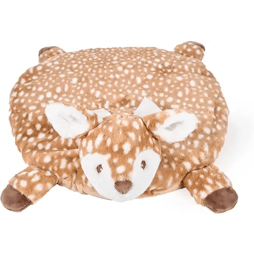 Bearington Baby Lil’ Willow Tummy Time Mat, 30 x 30 Inch Fawn Plush Stuffed Animal Blanket, Woodland Nursery Décor