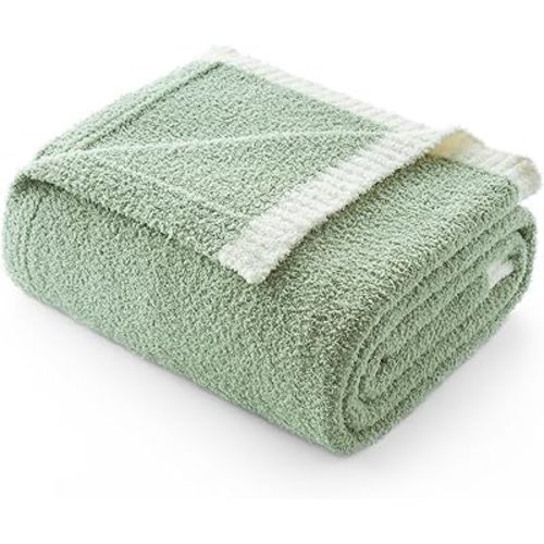 Snuggle Sac Ultra Soft Throw Blanket for Couch Bed Sofa 50x60 inches, Reversible Sage Green Blanket Microfiber Fluffy Fuzzy Cozy Knit Throws for Women Mothers Birthday Gifts