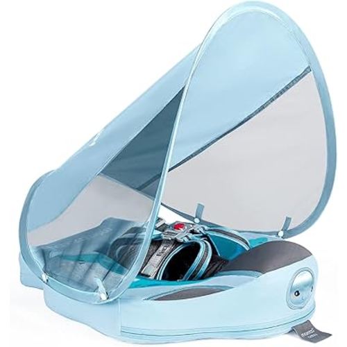 Baby Floats for Pool with Canopy Removable Sun Protection Canopy Mambobaby Float Non Inflatable Upgrade Add Tail Avoid Flip Waterproof Skin-Friendly Infant Swim Float 3-24 Months