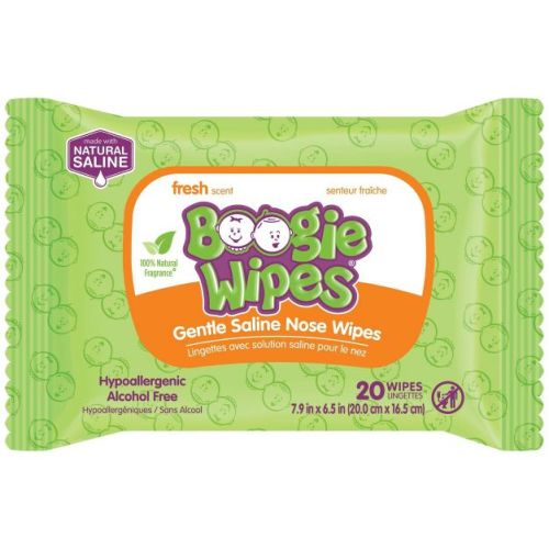 Boogie Wipes Saline Nose & Face Wipes For On The Go in Fresh Scent - 20ct