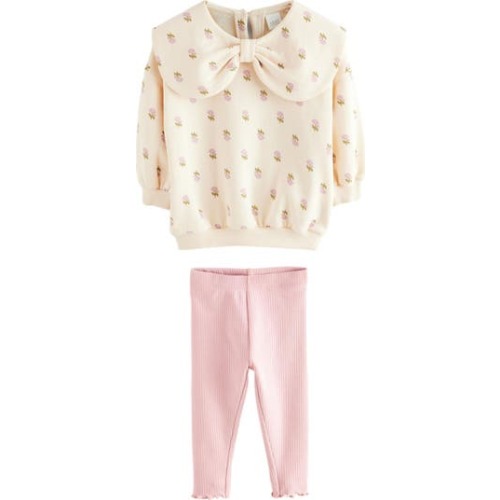 Kids' Floral Bow Sweatshirt & Rib Leggings Set