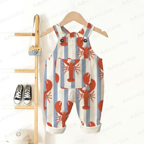 Baby Toddler Blue White Stripe Lobster Woven Overalls
