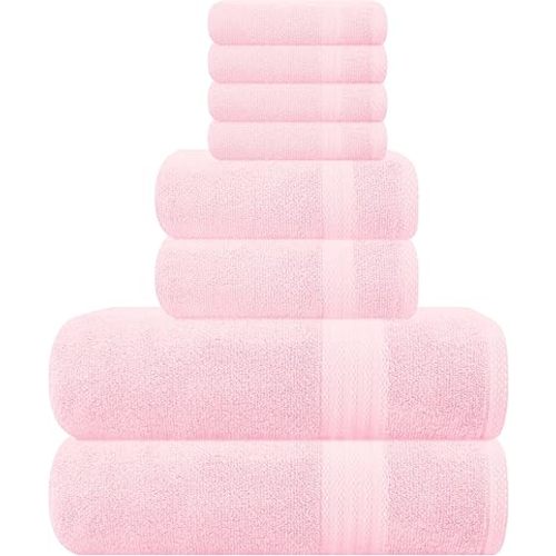 GLAMBURG Ultra Soft 8-Piece Towel Set - 100% Pure Ringspun Cotton, Contains 2 Oversized Bath Towels 27x54, 2 Hand Towels 16x28, 4 Wash Cloths 13x13 - Ideal for Everyday use, Hotel & Spa - Pink