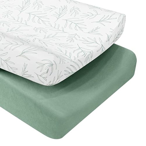 Babebay Changing Pad Cover, Ultra Soft Jersey Knit Cotton Diaper Change Table Pad Covers for Baby, 2 Pack (Sage Green)