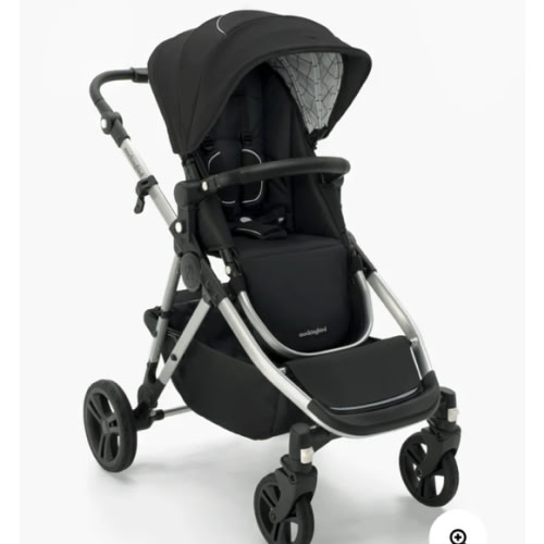 Mockingbird Single-to-Double Stroller 2.0 | Black, Windowpane, Silver with Black Leather