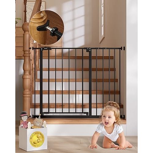 InnoTruth 28.9-42.1" Baby Gate for Stairs & Doorways, 30" Tall, Extra-Wide Dog Gate with 2-Way Swing, Easy Walk-Through & Dual Lock, Pressure Mount Child Safety Gate for Indoor Use – Black