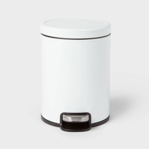 5l Round Step Trash Can White - Brightroom™: Stainless Steel, Bathroom Trash Can With Lid, Indoor Use