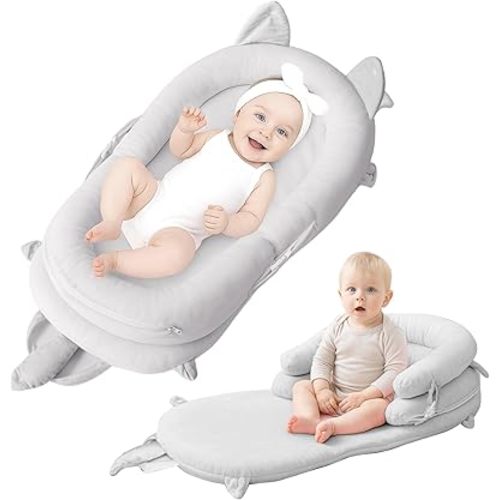 Baby Lounger — Baby Lounger for 0-24 Months, Breathable Portable Infant Lounger for Home Travel, with Detachable Support Pillow-Gray