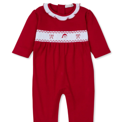 CLB Holiday Medley 24 Red Hand Smocked Santa Footie