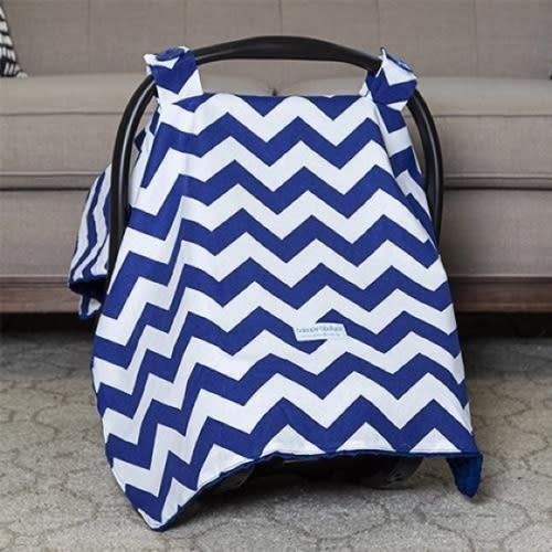 Blue Chevron ORIGINAL MINKY CAR SEAT CANOPY Euc