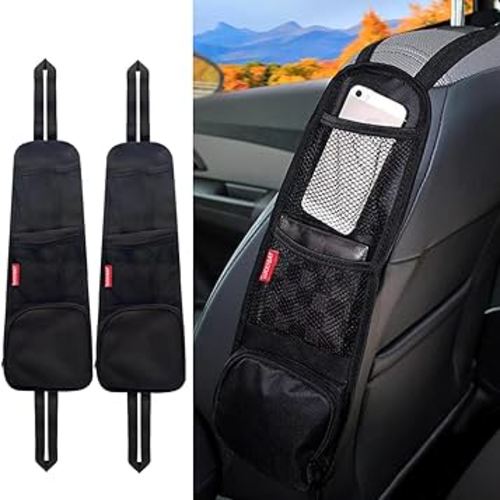 Luckybay Car Seat Side Organizer, Auto Seat Storage Hanging Bag, Phones, Drink, Stuff Holder with Mesh Pocket for Cars, SUV & Truck 2Pack
