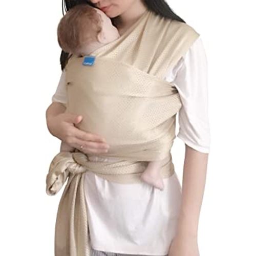 Baby Wrap Sling Carrier for Newborn, Infant, Toddler, Kid | Breathable Lightweight Stretch Mesh Water Sling | Nice for Summer, Pool, Beach, Swimming | Perfect Shower Gift Champagne