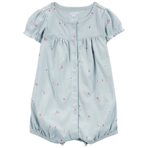 Baby Floral Print Ribbed Short-Sleeve Romper - Blue - Carter's | Carter's