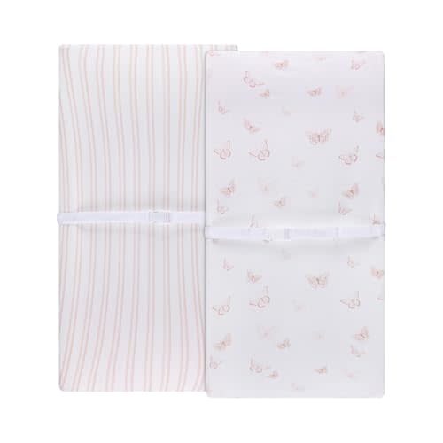 Ely's & Co. Changing Pad Cover - Cradle Sheet Set 2 Pack 100% Jersey Cotton for Baby Girl Pink Butterflies + Stripes