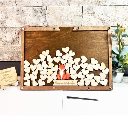Personalized Baby Shower Guestbook Fox Drop a Heart Frame Elephant fox