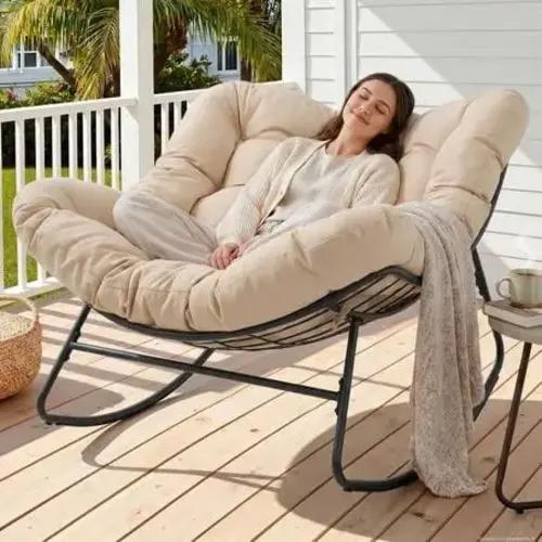 【Double-Side Fabric】ONBRILL Oversized Indoor Outdoor Rocking Chairs, Comfy Papasan Rocking Chair - Google Search