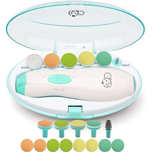 Royal Angels Baby Nail File, 21 in 1 Set with Labels, Electric Nail Kit, Extra 13 Replacement Tools, Baby Nail Trimmer, Baby Nail, Newborn Toddler Toes & Fingernails Clipper, Trim & Polish (Green)